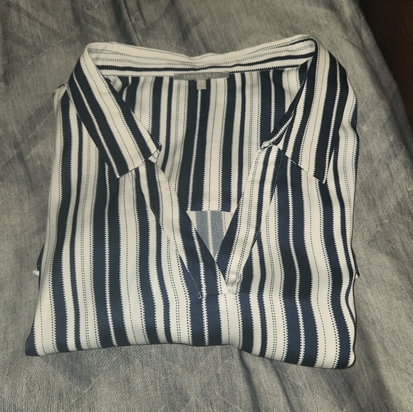 Lemon TART Navy Blue Stripe Tunic Top Size 2X - Picture 3 of 9